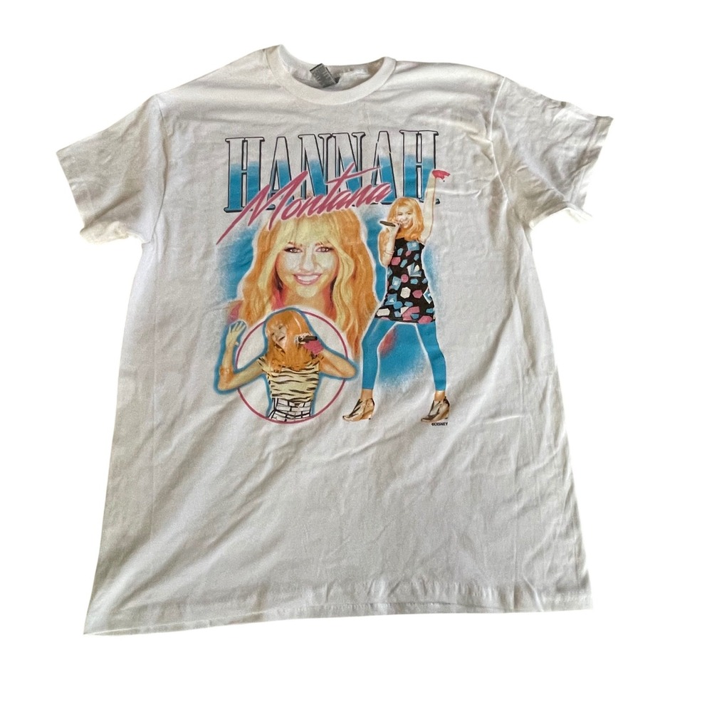 Gildan Hannah‎ Montana Disney Graphic T-Shirt White Mens Medium Y2K Miley Cyrus